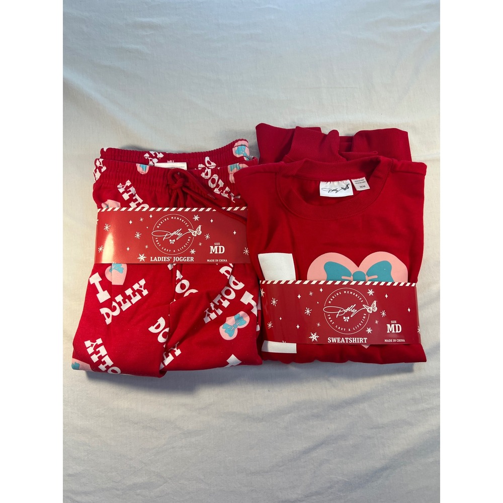 Dolly Parton Red I Heart Dolly Sweatshirt and Joggers Loungewear Set Size Medium